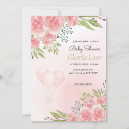 Convites Chá de fraldas Floral Rosa Elegante