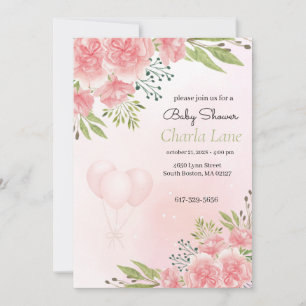 Convites Chá de fraldas Floral Rosa Elegante