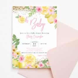 Convites Chá de fraldas Floral Rosa-Limonada