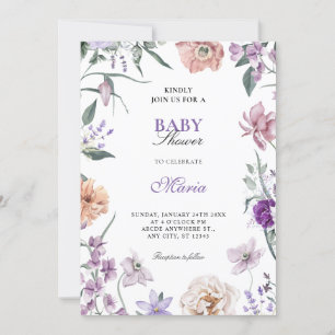 Convites Chá de fraldas floral roxo