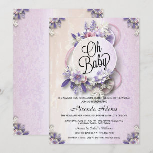 Convites Chá de fraldas Floral Roxo Moderno