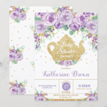 Chá de fraldas Floral Roxo, Tea Party Baby Girl