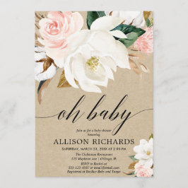 Convites Chá de fraldas floral russa da menina, branco esbr