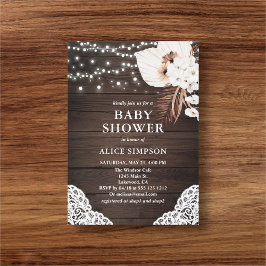 Convites Chá de fraldas Floral Rustic Wood Boho