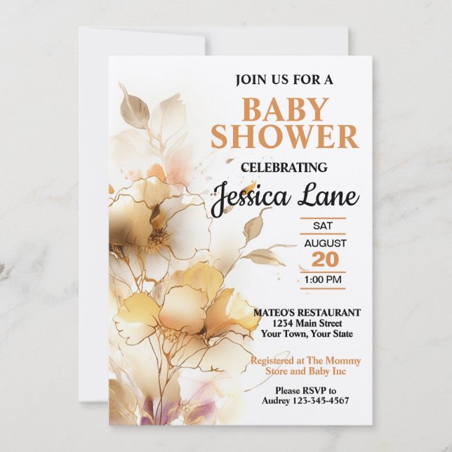 Convites Chá de fraldas Floral Rustico Elegante (Frente)