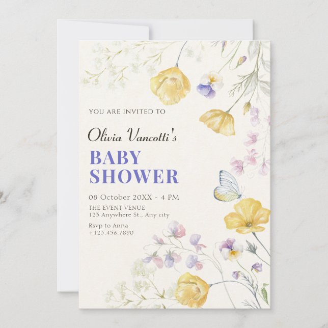 Convites Chá de fraldas floral selvagem Elegante (Frente)