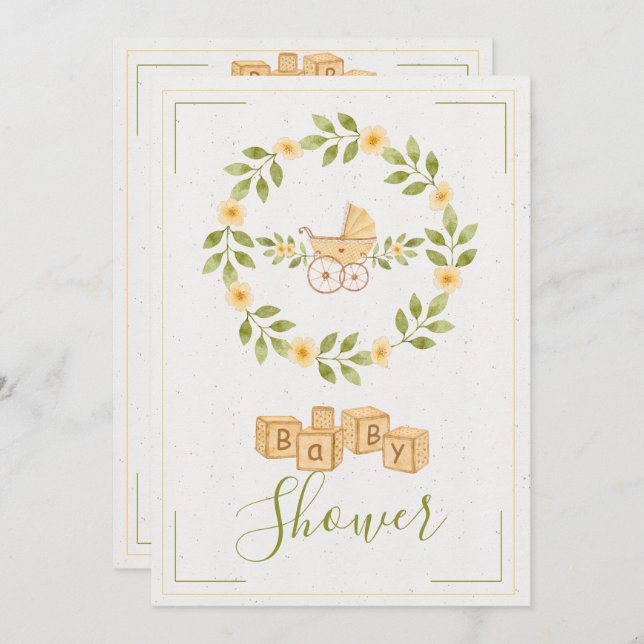 Convites Chá de fraldas Floral Simples (Frente/Verso)