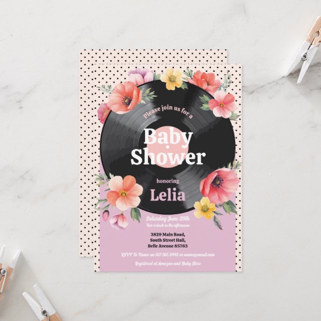 Convites Chá de fraldas Floral Summer Record (Frente/Verso In Situ)