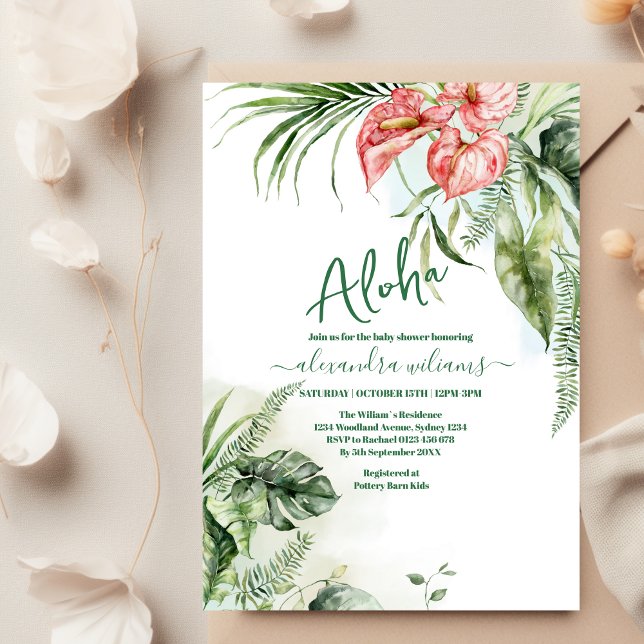 Convites Chá de fraldas floral tropical Aloha (Criador carregado)