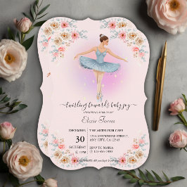 Convites Chá de fraldas Floral Twirling Ballerina Watercolo