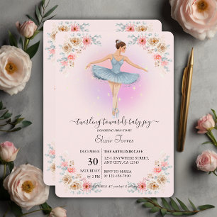Convites Chá de fraldas Floral Twirling Ballerina Watercolo