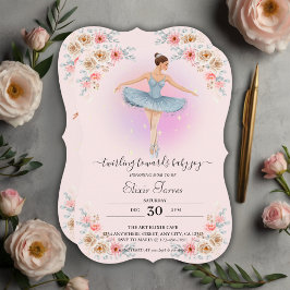 Convites Chá de fraldas Floral Twirling Ballerina Watercolo