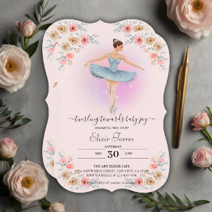 Convites Chá de fraldas Floral Twirling Ballerina Watercolo