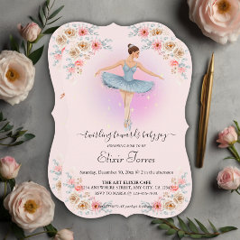 Convites Chá de fraldas Floral Twirling Ballerina Watercolo