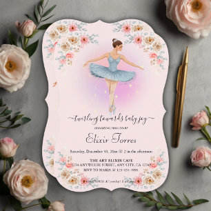 Convites Chá de fraldas Floral Twirling Ballerina Watercolo