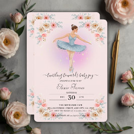 Convites Chá de fraldas Floral Twirling Ballerina Watercolo