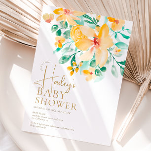 Convites chá de fraldas floral verde-amarelo bonito para ja