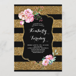 Convites Chá de fraldas Floral Vintage Dourado