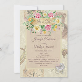 Convites Chá de fraldas Floral Vintage Toys