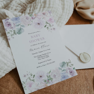 Convites Chá de fraldas Floral Violeta e Lavanda