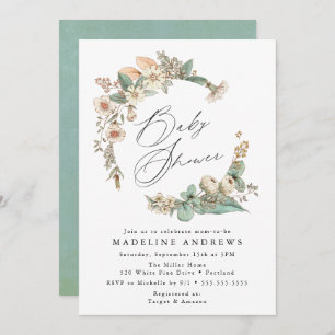 Convites Chá de fraldas Floral Wreath Vintage Country