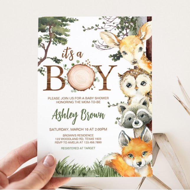 Convites Chá de fraldas Florestal de Animais da Floresta (Woodland Forest Baby Shower Invitation)