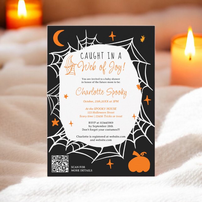 Convites Chá de fraldas fofo da teia de Spider de Halloween (Spooky Halloween Spider web cute baby shower Invitation)