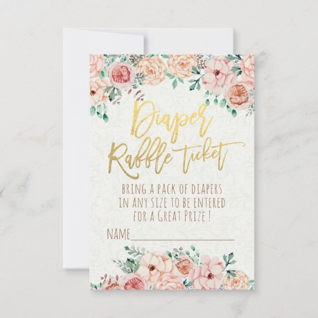 Convites Chá de fraldas Fralda Raffle Ticket Watercolor Flo (Frente)