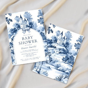 Convites Chá de fraldas Francês Blue Toile De Jouy