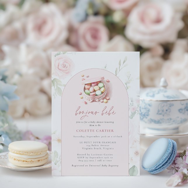 Convites Chá de fraldas francês Bojour Bebe Watercolor (Bonjour BeBe French Baby Shower Invitation )