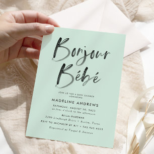 Convites Chá de fraldas francês Bonjour Bebe Mint Green
