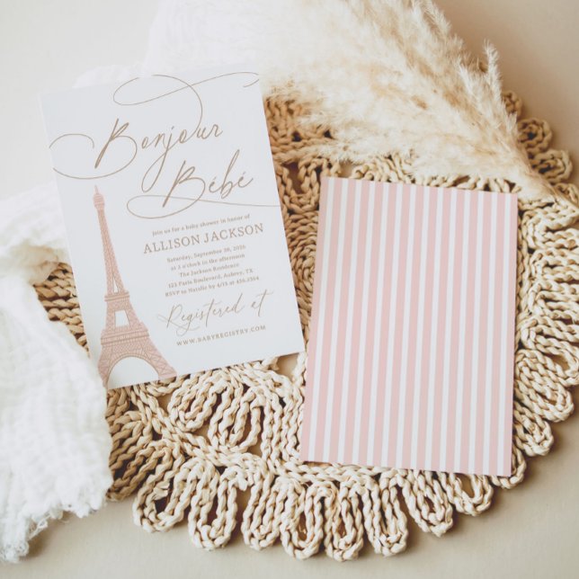 Convites Chá de fraldas francês Bonjour Bebe Paris (Criador carregado)