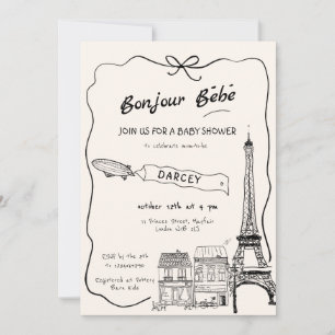 Convites Chá de fraldas Francês de Bonjour Bebe Drawn