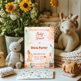 Convites Chá de fraldas Fresco de Mint & Coral Watercolor A