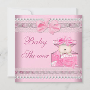 Convites Chá de fraldas Garota Bebê Rosa Dom Pearl Lace