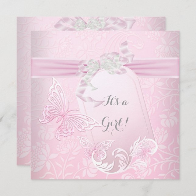 Convites Chá de fraldas Garota Branca Princesa Rosa (Frente/Verso)