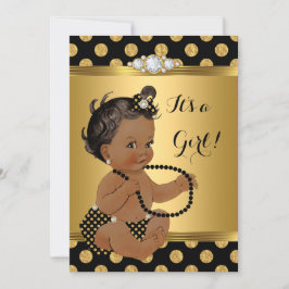 Convites Chá de fraldas Garota Ouro Folha Preta Pérolas Neg