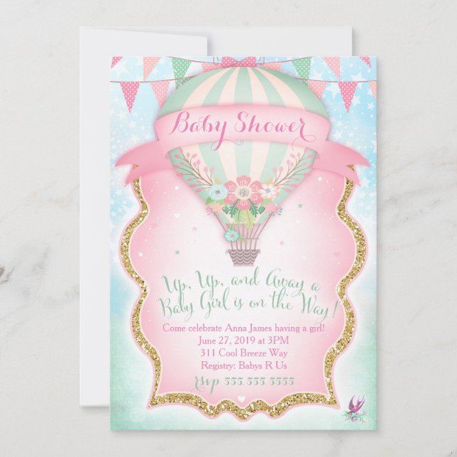 Convites CHÁ DE FRALDAS GC Hot Air Balloon Girl (Frente)