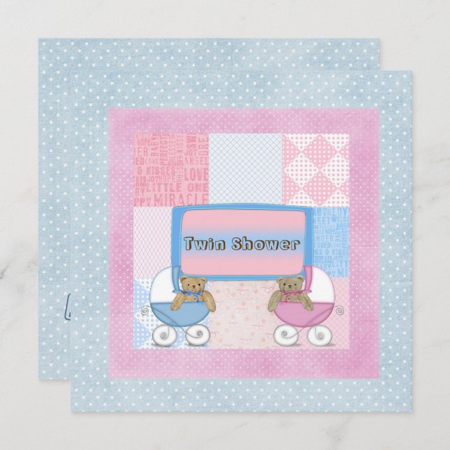 Convites Chá de fraldas gêmeo (Frente/Verso)