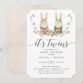 Convites Chá de fraldas Gêmeo Botânico do Coelho Vintage