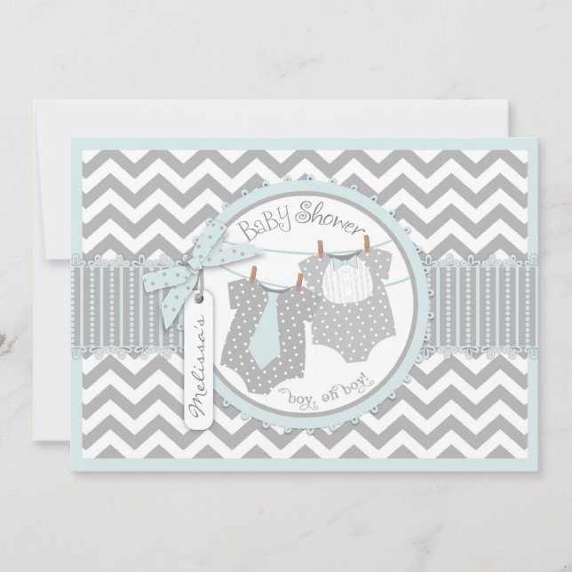 Convites Chá de fraldas gêmeo do impressão de Chevron do (Frente)