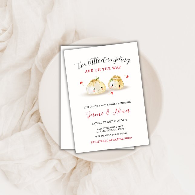 Convites Chá de fraldas Geminado de Cogumelos Bonito (Cute Little Dumpling Mushroom Twin Baby Shower Invitation)