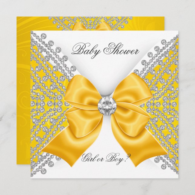 Convites Chá de fraldas Gênero Revelar Amarelo Branco (Frente/Verso)