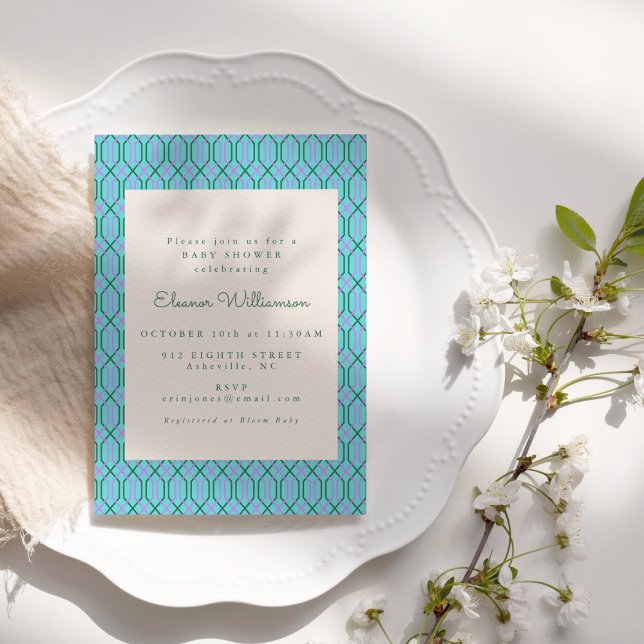 Convites Chá de fraldas Geométrico Azul-Cinzento Azul (Criador carregado)