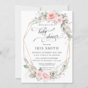 Convites Chá de fraldas Geométrico Chic Blush Floral