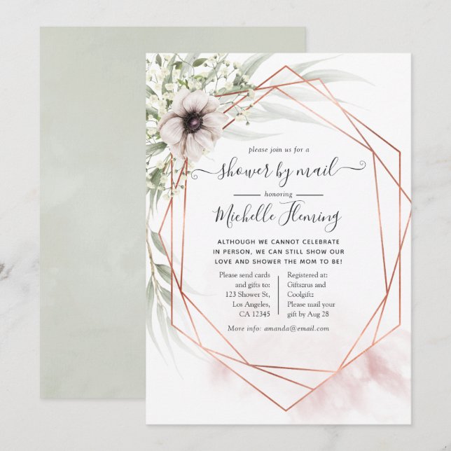 Convites Chá de fraldas Geométrico Eucalyptus por Correio (Frente/Verso)