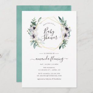 Convites Chá de fraldas Geométrico Pastel Eucalyptus Anemon