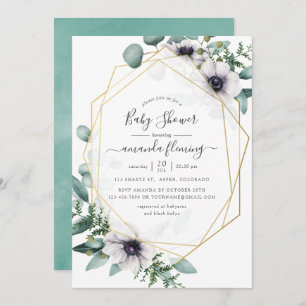 Convites Chá de fraldas Geométrico Pastel Eucalyptus Anemon