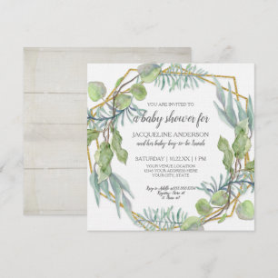 Convites Chá de fraldas Geométrico Rustic Greenery Waterc