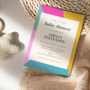 Convites Chá de fraldas Geométrico Única Colorida Negrito